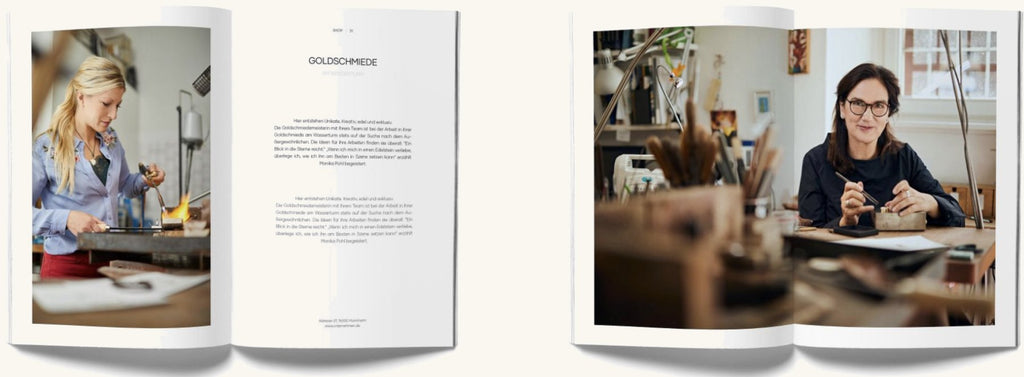 Aufgeschlagene Doppelseiten des transparent CityGuide Pfalz — Rubrik Shop